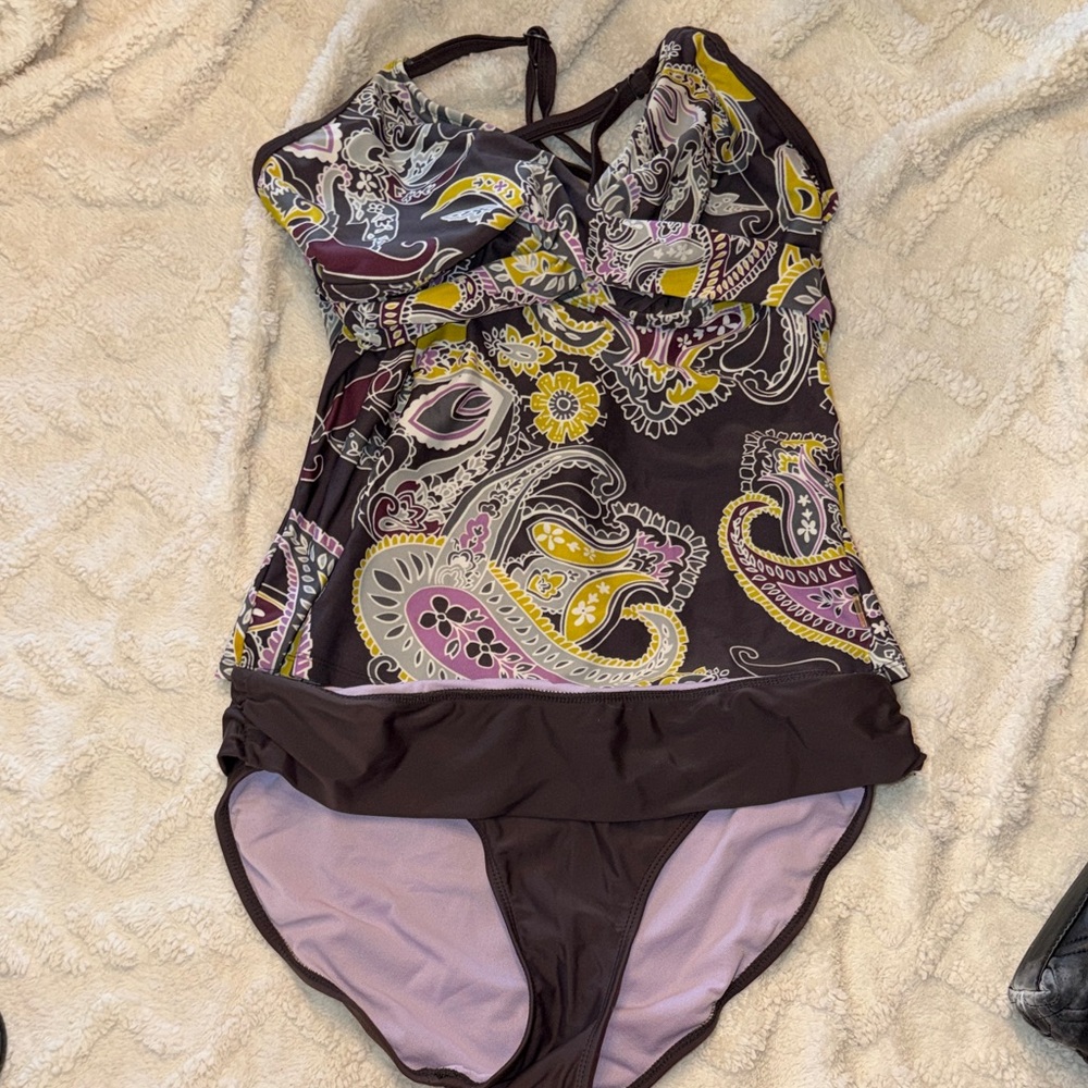 Athleta Multicolor Swimsuit Tankini M bottom 34DD top